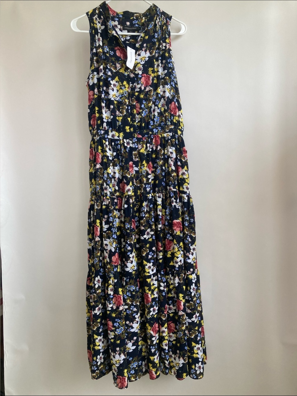 Banana Republic Navy Floral Tiered Maxi Skirt with Pink & Yellow Blooms